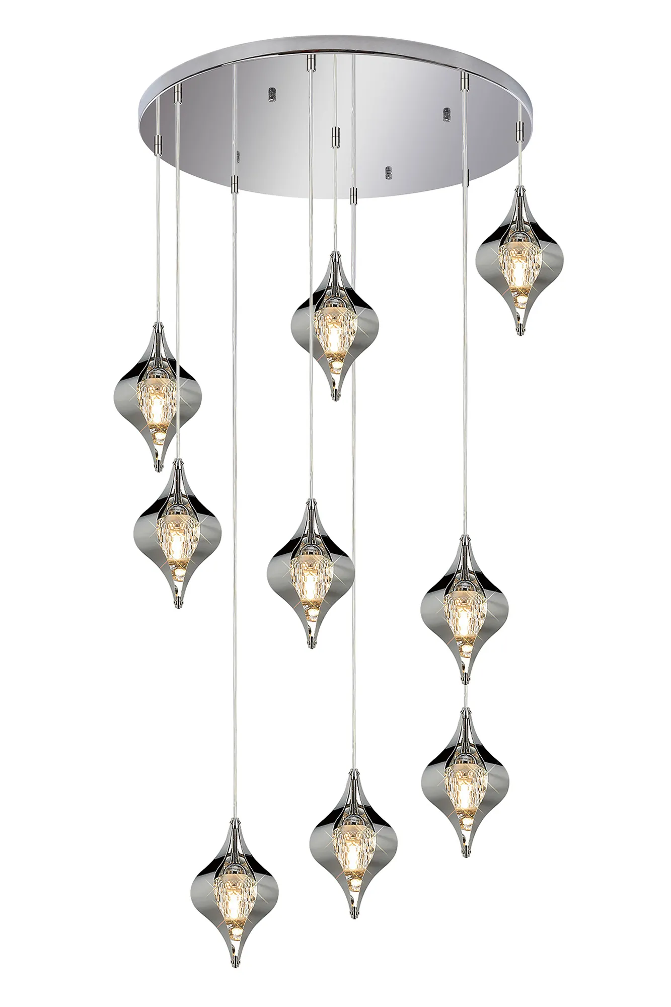 Amano 66cm Round Pendant, 9 Light Adjustable G9, Polished Chrome/Crystal IL31855CH  Diyas Amano
